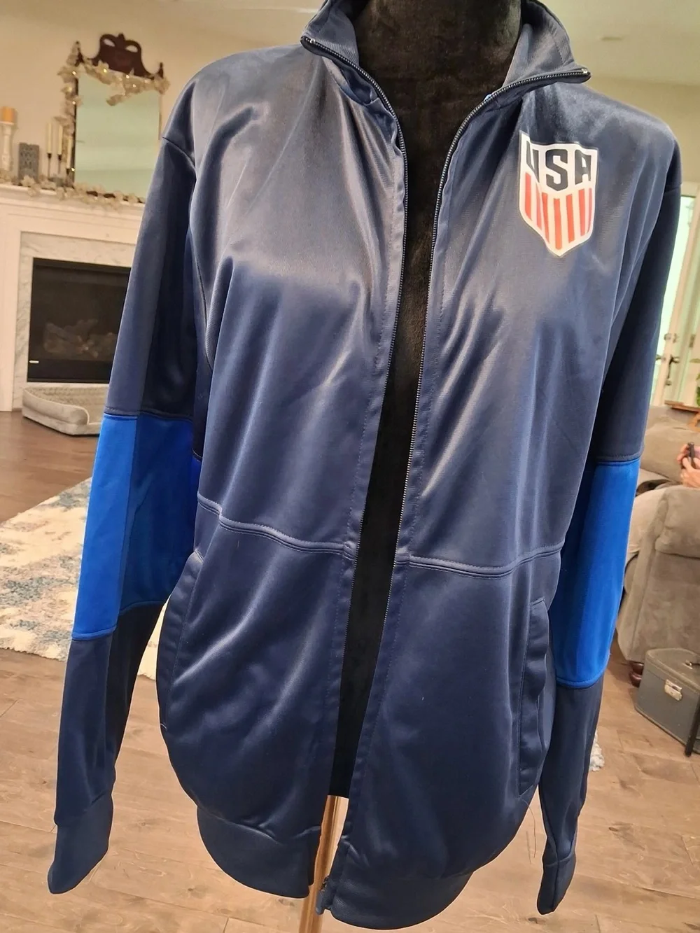 Just USA Men's Navy and Royal Blue Full-Zip Track Jacket